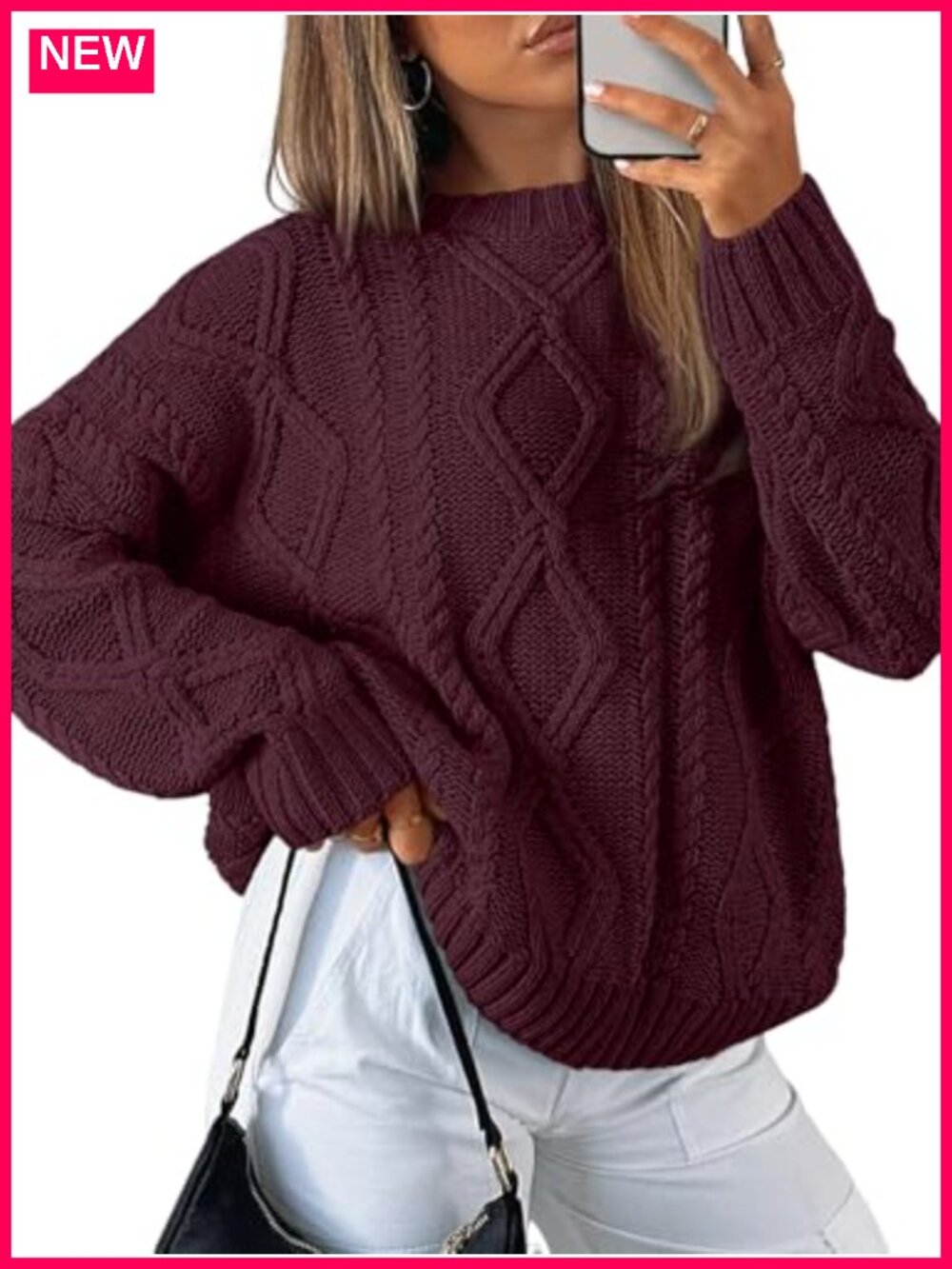 Oversized Cable Knit Sweater Pullover Crew Neck Long Sleeve Fall Winter